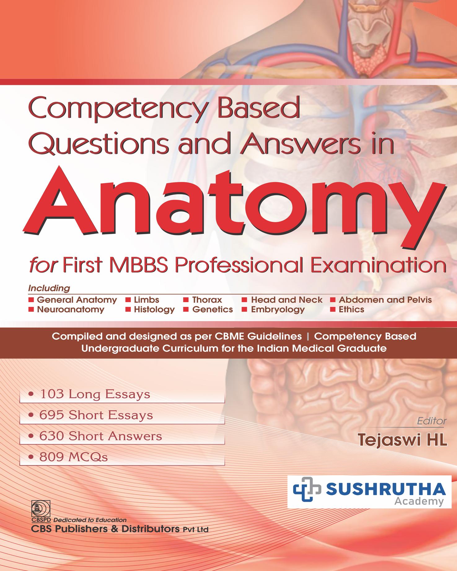 Competency Based Questions And Answers In Anatomy For First Mbbs Professional Examination (Pb 2022) by Sushrutha Academy Tejaswi HL