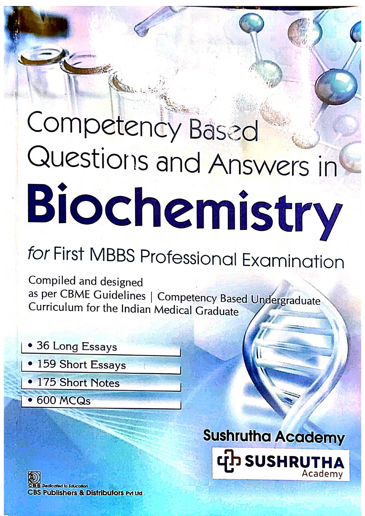 Competency Based Questions And Answers In Biochemistry For First Mbbs Professional Examination (Pb 2021) by Sushrutha Academy