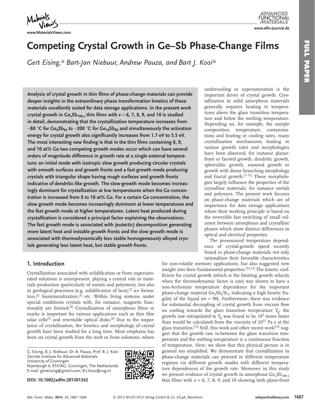 Competing Crystal Growth in GeSb PhaseChange Films by s-w-270