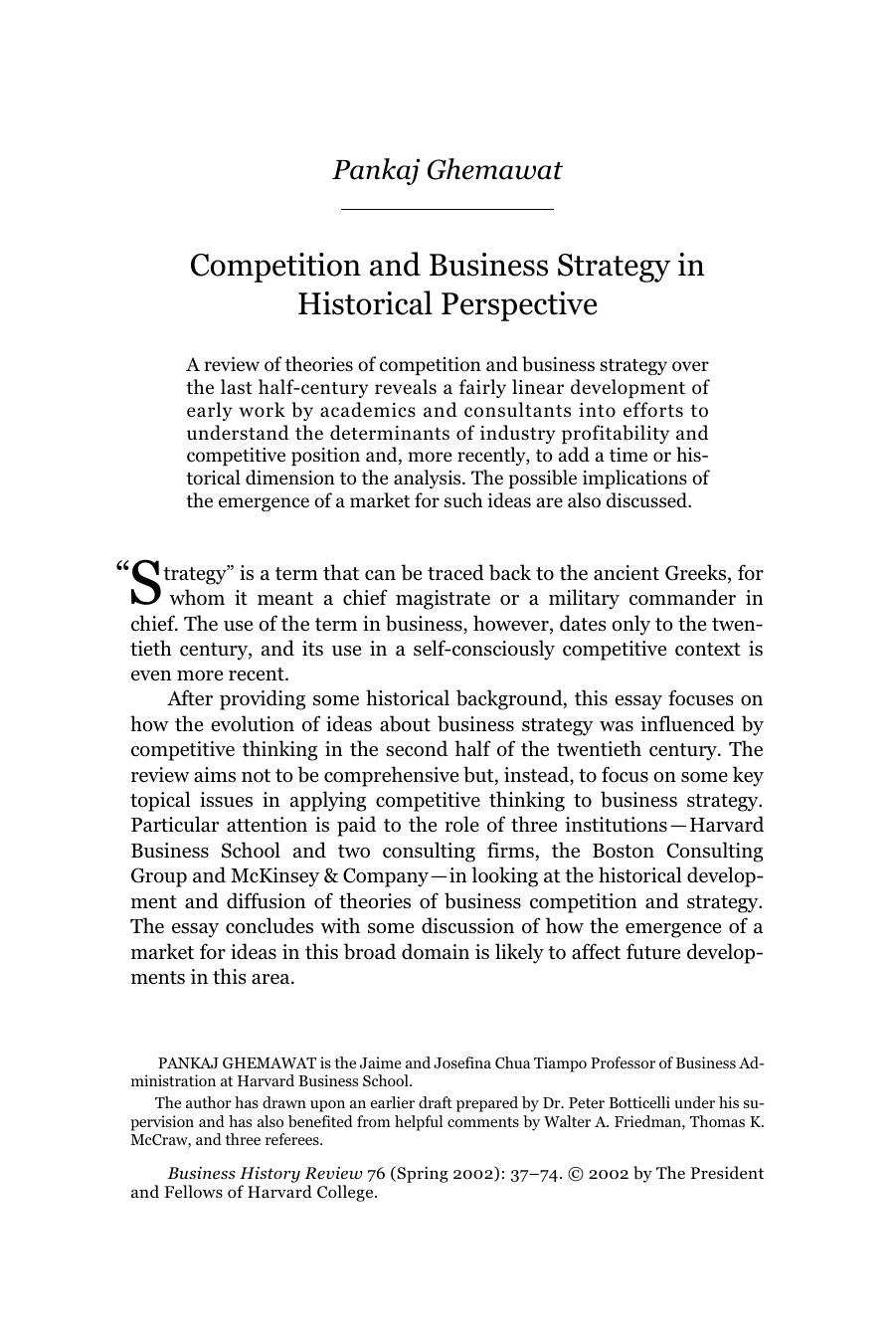 Competition and Business Strategy in Historical Perspective by Pankaj M Ghemawat