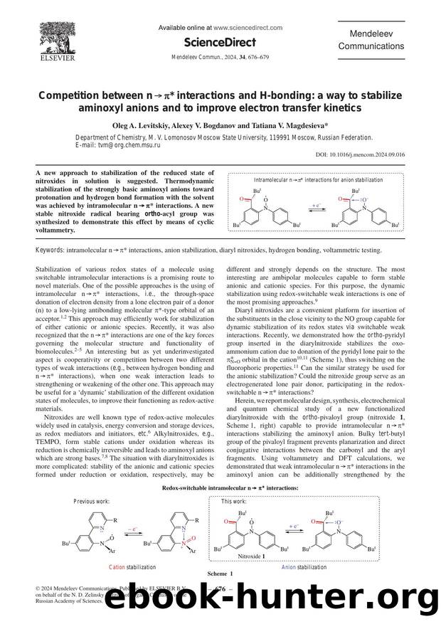 Competition between n â Ï* interactions and H-bonding: a way to stabilize aminoxyl anions and to improve electron transfer kinetics by Oleg A. Levitskiy & Alexey V. Bogdanov & Tatiana V. Magdesieva
