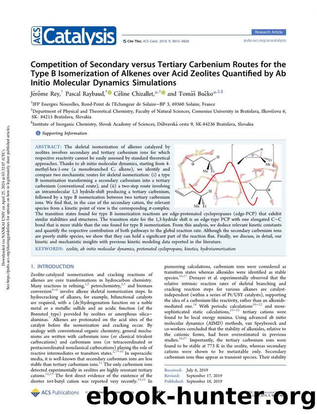 Competition of Secondary versus Tertiary Carbenium Routes for the Type B Isomerization of Alkenes over Acid Zeolites Quantified by Ab Initio Molecular Dynamics Simulations by Jérôme Rey Pascal Raybaud Céline Chizallet & Tomáš Bučko