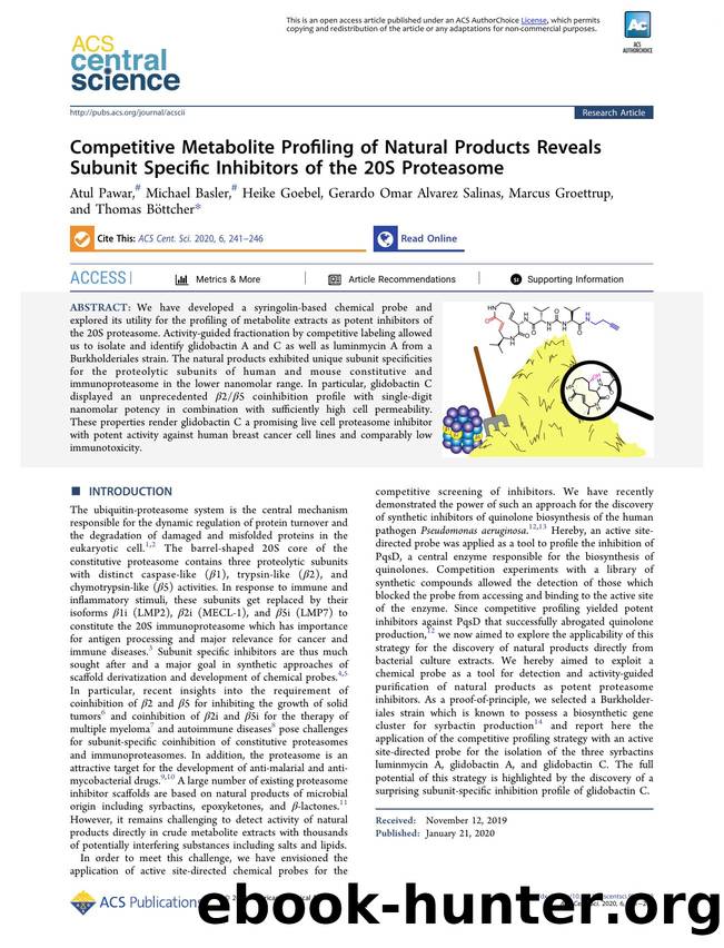 Competitive Metabolite Profiling of Natural Products Reveals Subunit Specific Inhibitors of the 20S Proteasome by unknow