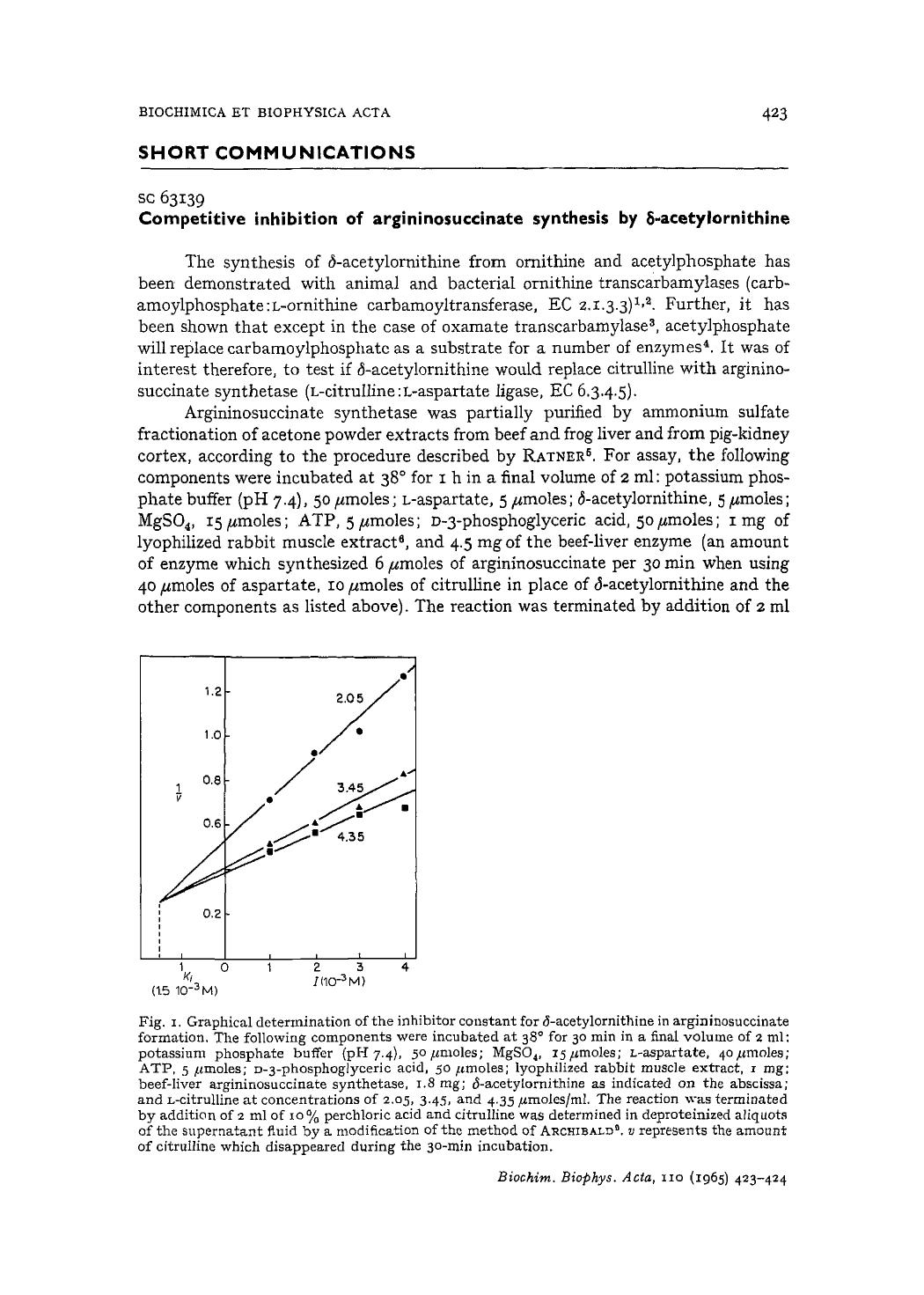 Competitive inhibition of argininosuccinate synthesis by Î´-acetylornithine by Horacio Tigier; James Kennedy; Santiago Grisolia