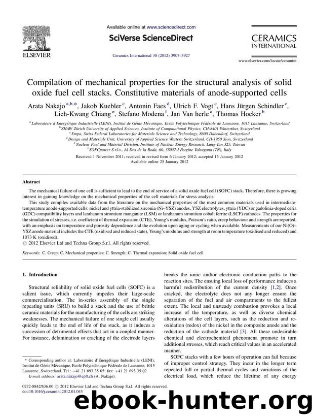 Compilation of mechanical properties for the structural analysis of solid oxide fuel cell stacks. Constitutive materials of anode-supported cells by Arata Nakajo