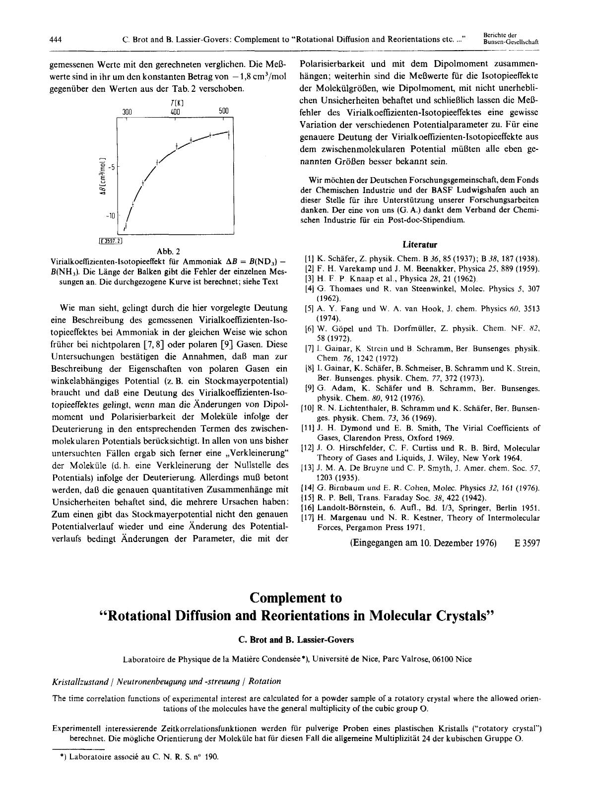 Complement to "Rotational Diffusion and Reorientations in Molecular Crystals by Unknown