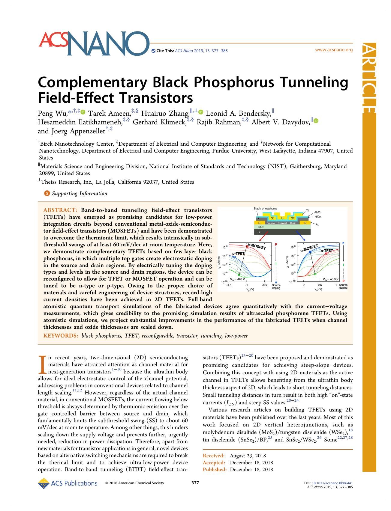 Complementary Black Phosphorus Tunneling Field-Effect Transistors by unknow