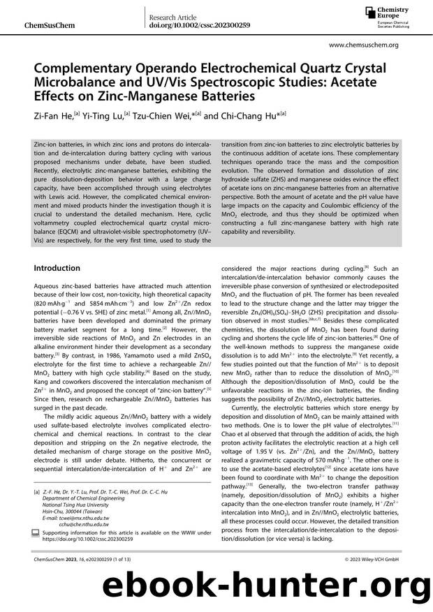 Complementary Operando Electrochemical Quartz Crystal Microbalance and UVVis Spectroscopic Studies: Acetate Effects on ZincâManganese Batteries by Unknown