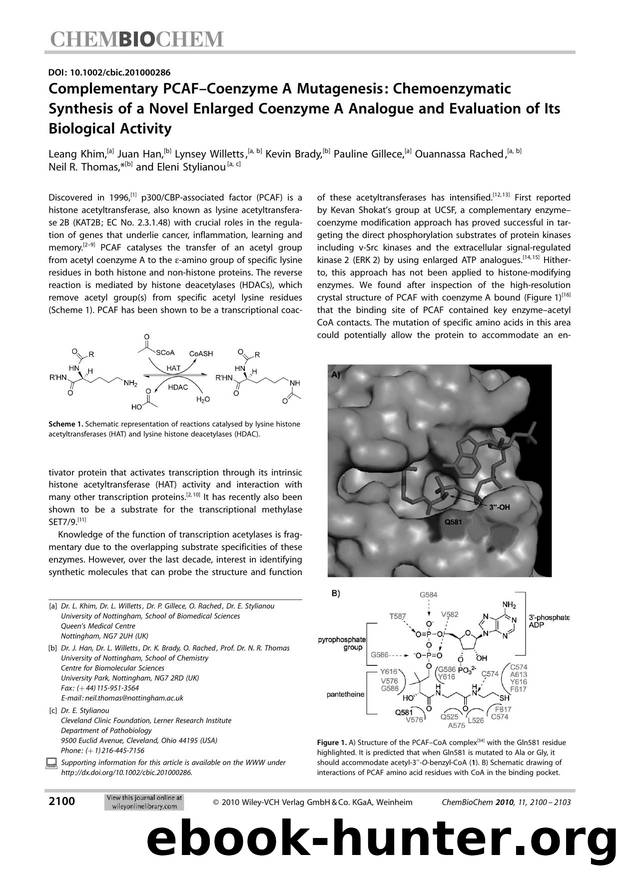 Complementary PCAFCoenzyme A Mutagenesis: Chemoenzymatic Synthesis of a Novel Enlarged Coenzyme A Analogue and Evaluation of Its Biological Activity by Unknown