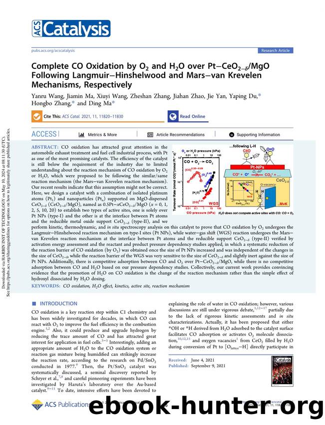 Complete CO Oxidation by O2 and H2O over PtâCeO2âÎ´MgO Following LangmuirâHinshelwood and Marsâvan Krevelen Mechanisms, Respectively by unknow
