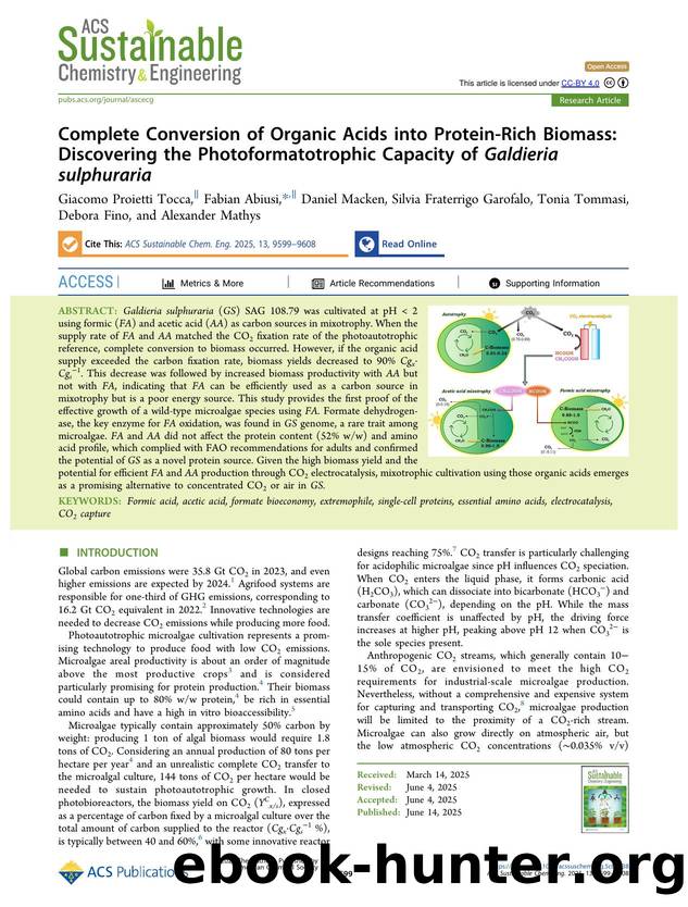 Complete Conversion of Organic Acids into Protein-Rich Biomass: Discovering the Photoformatotrophic Capacity of Galdieria sulphuraria by unknow