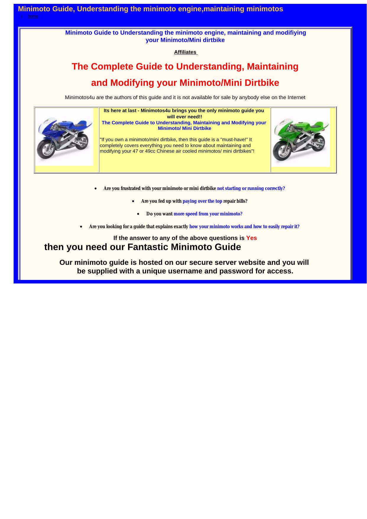 Complete Guide To Understanding, Maintaining And Tuning Your Minimoto. by Best of Kuszter's Collection