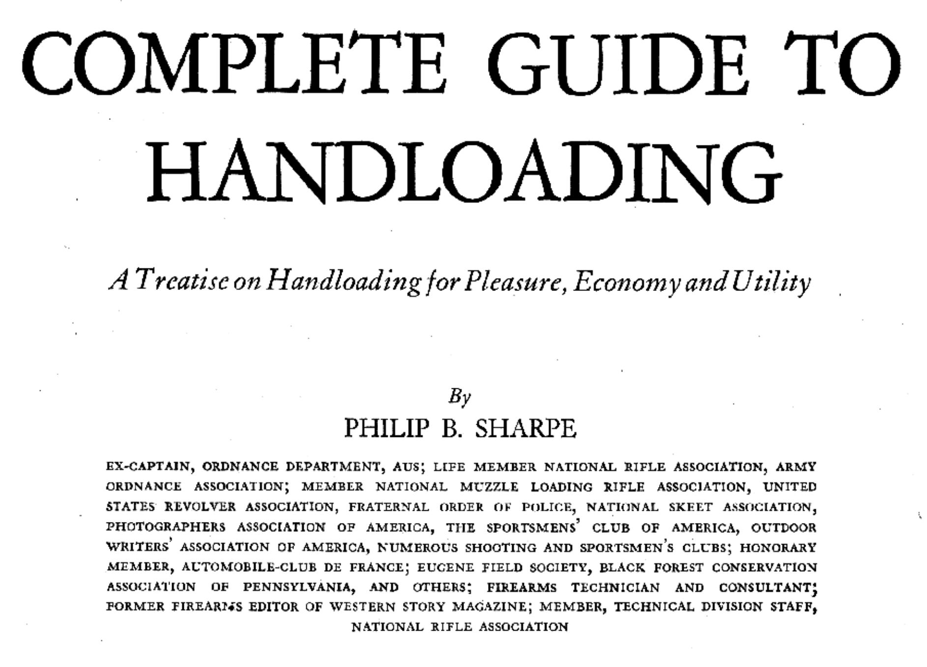 Complete Guide to Handloading Sharpe 1937 by unknow