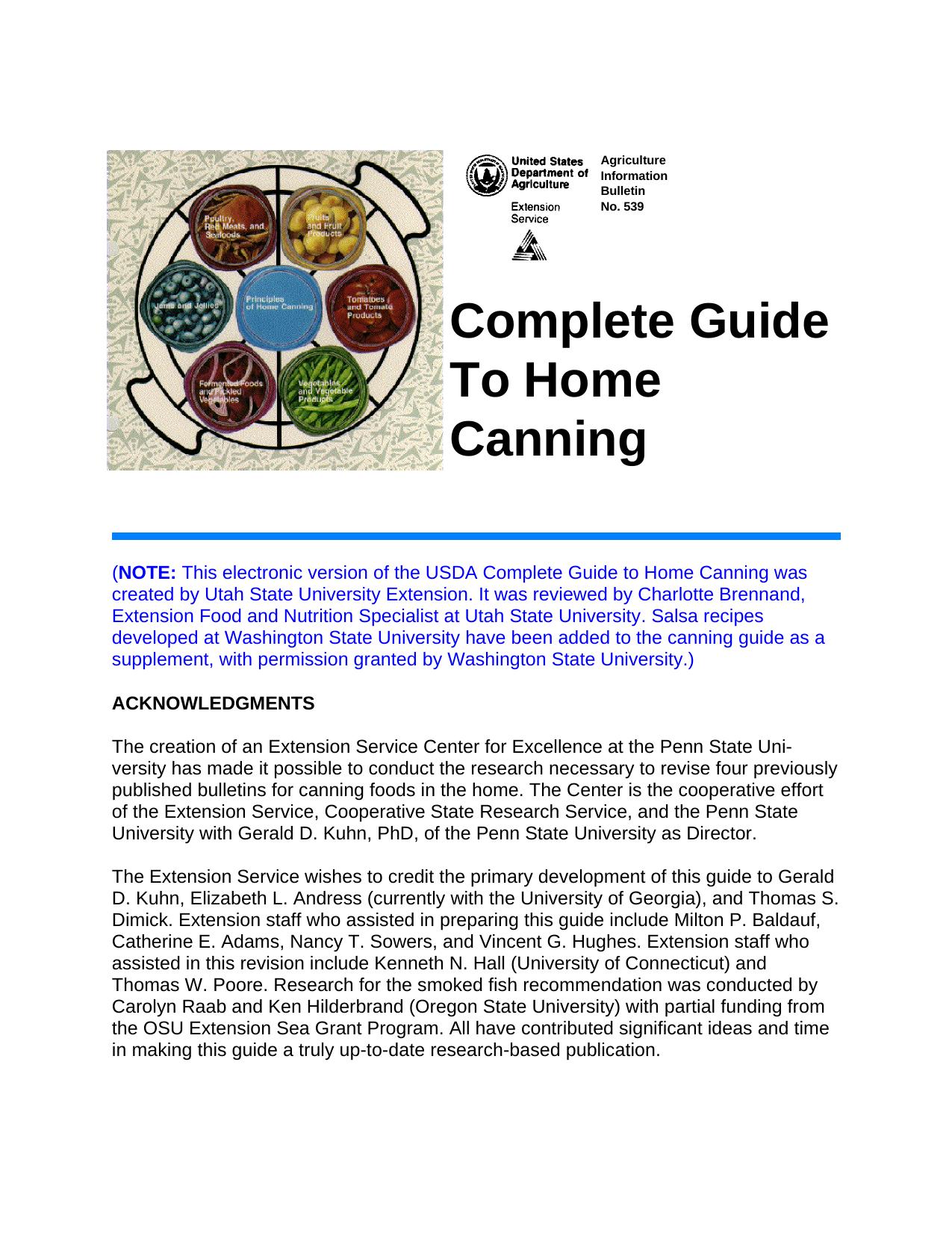 Complete Guide to Home Canning-Nutrition by Unknown
