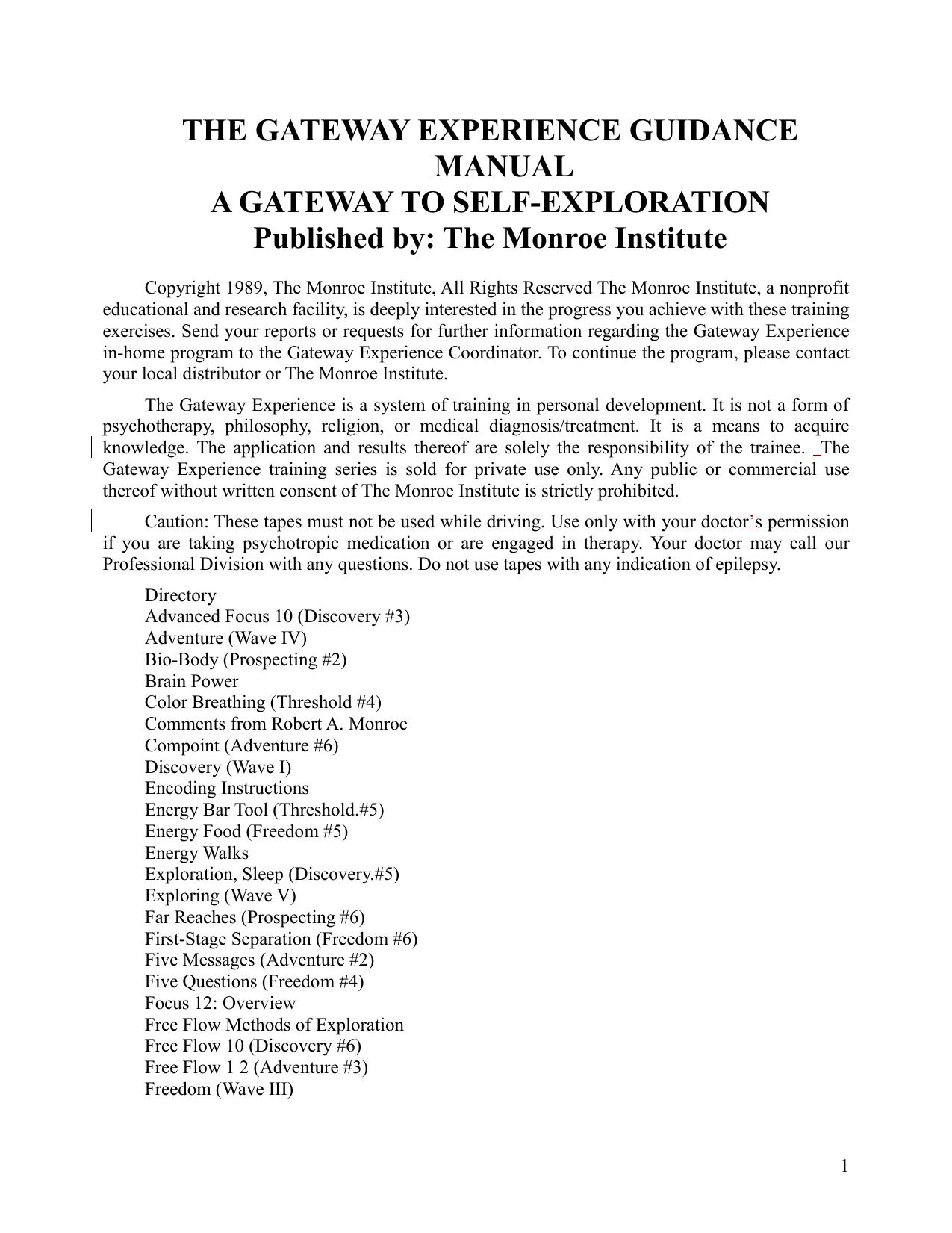 Complete Hemi Sync Gateway Experience Manual. by The Monroe Institute