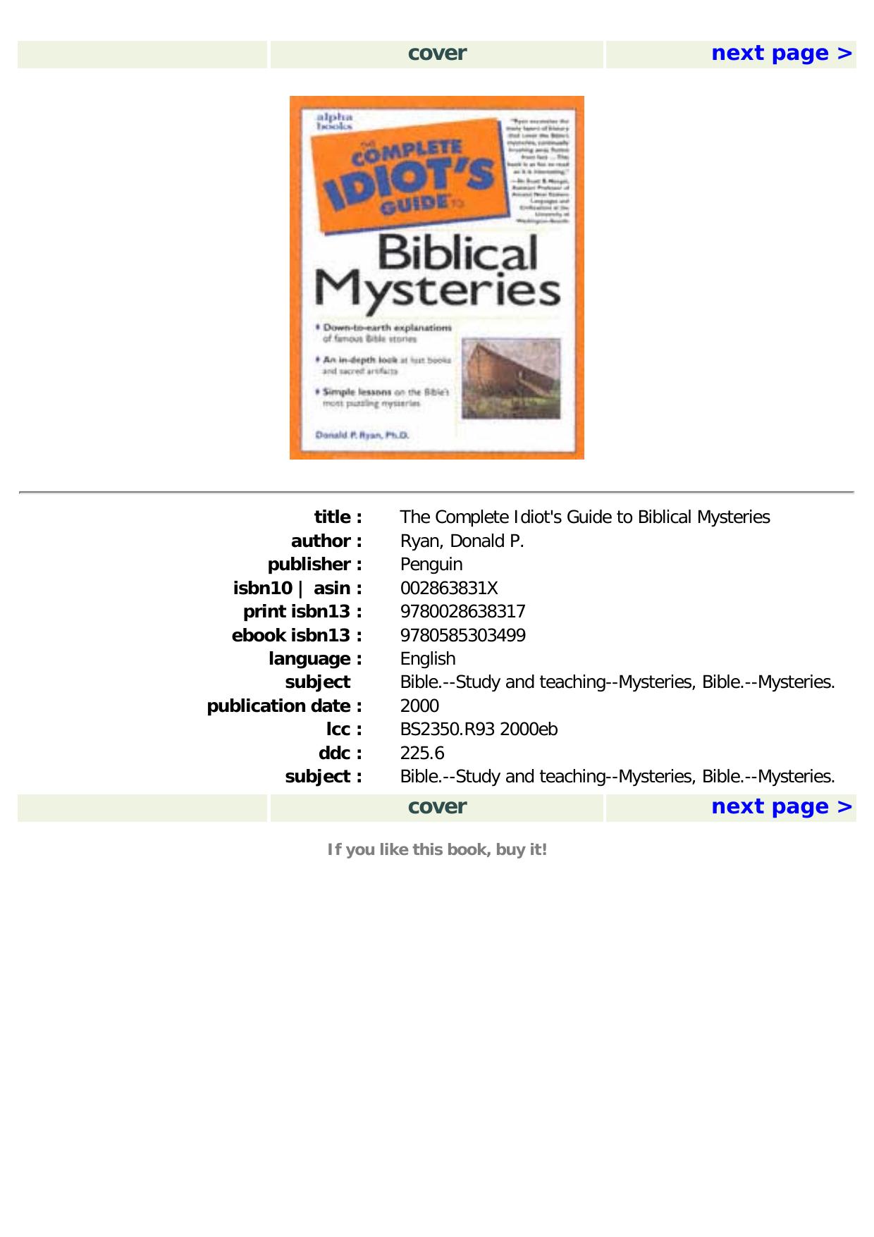 Complete Idiot's Guide to Biblical Mysteries by Donald Ryan
