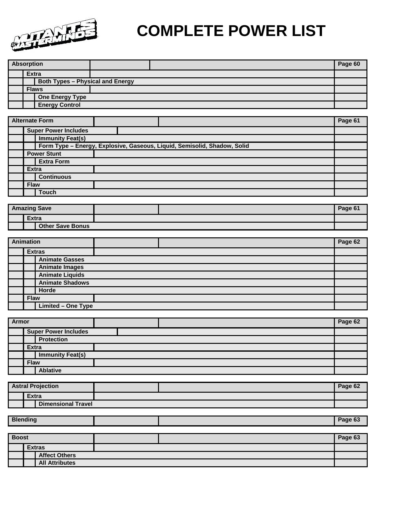 Complete Power List by Unknown
