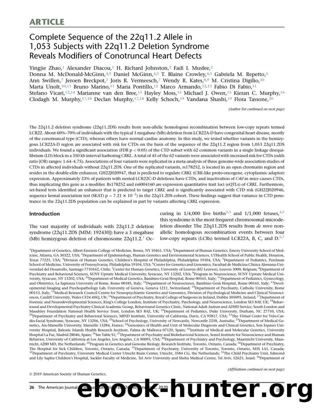Complete Sequence of the 22q11.2 Allele in 1,053 Subjects with 22q11.2 Deletion Syndrome Reveals Modifiers of Conotruncal Heart Defects by unknow