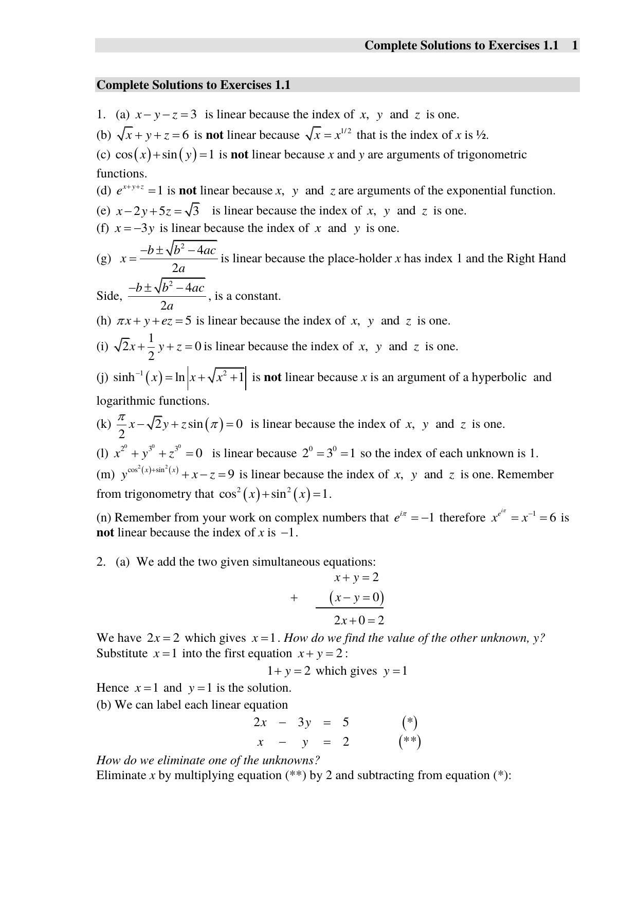 Complete Solutions to Exercise 1(a) by techuser