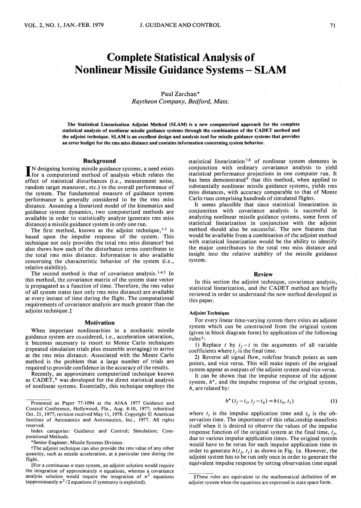 Complete Statistical Analysis of Nonlinear Missile Guidance Systems by SLAM