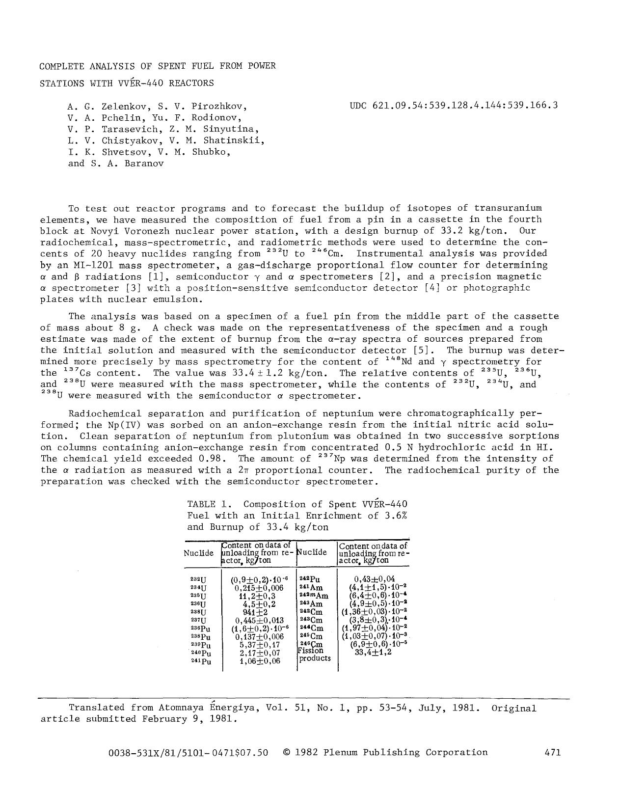 Complete analysis of spent fuel from power stations with VVÉR-440 reactors by Unknown