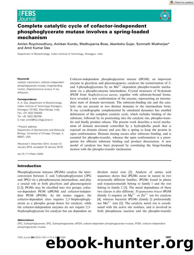 Complete catalytic cycle of cofactorâindependent phosphoglycerate mutase involves a springâloaded mechanism by Unknown