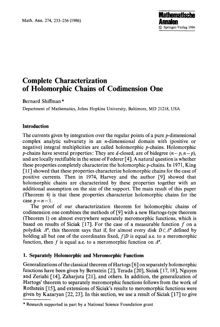 Complete characterization of holomorphic chains of codimension one by Unknown