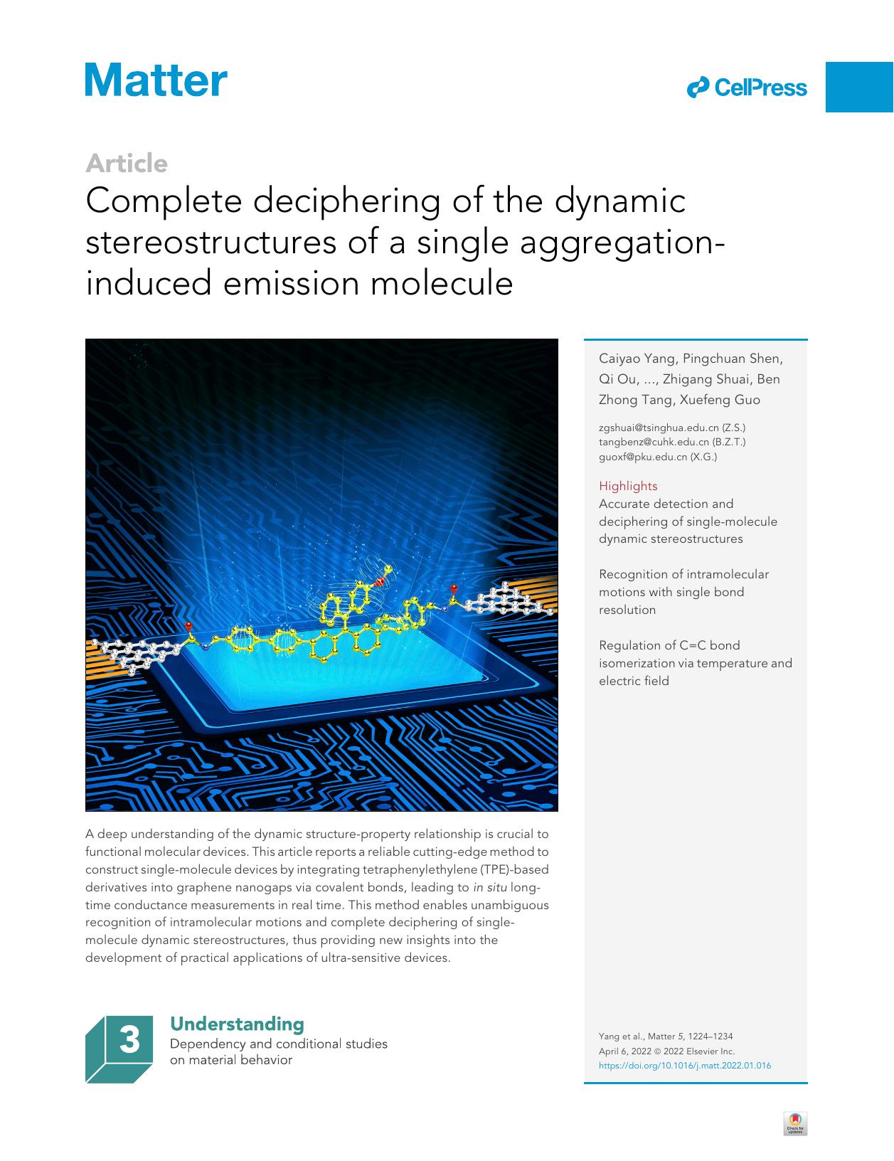 Complete deciphering of the dynamic stereostructures of a single aggregation-induced emission molecule by unknow