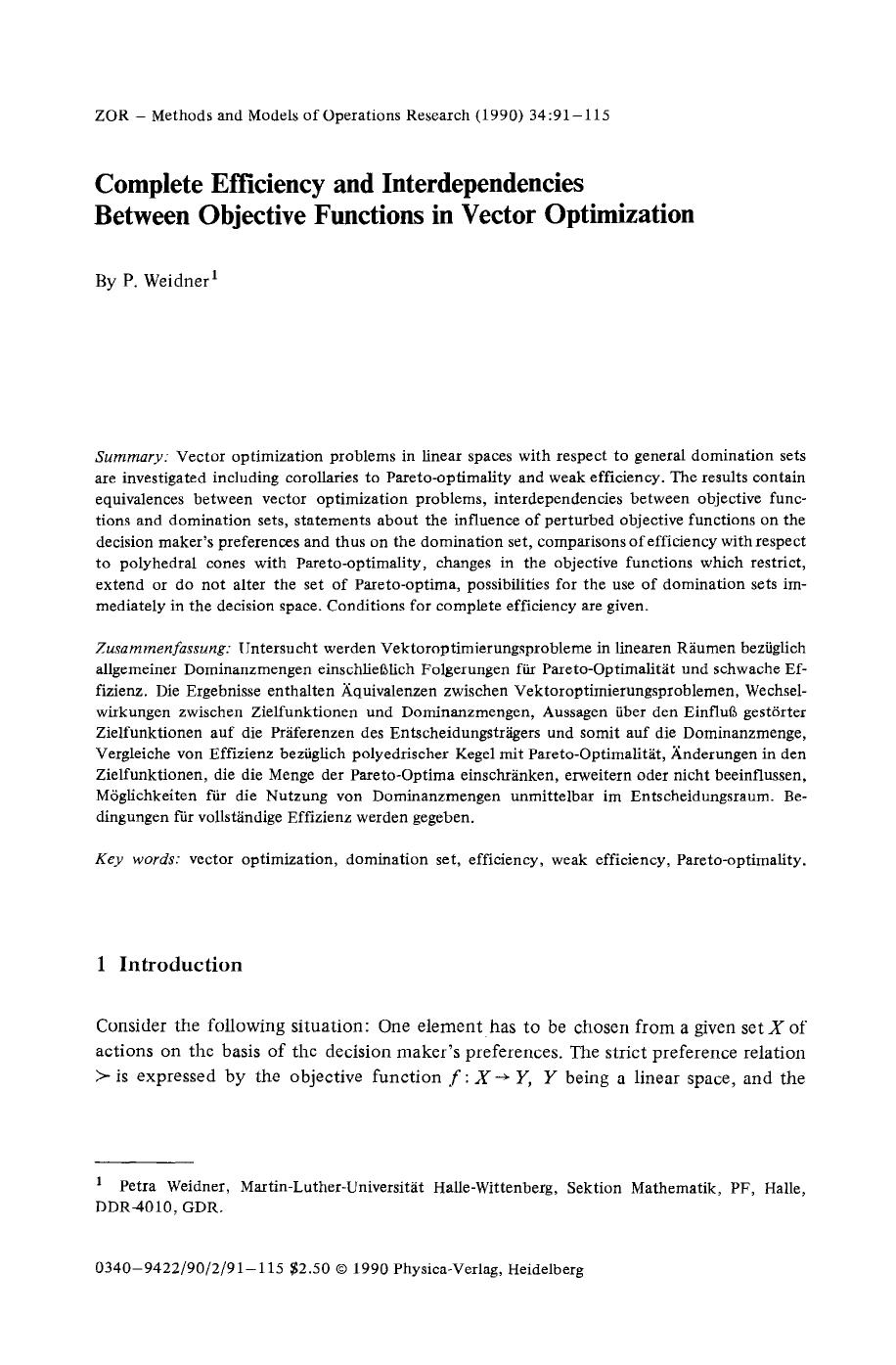 Complete efficiency and interdependencies between objective functions in vector optimization by Unknown