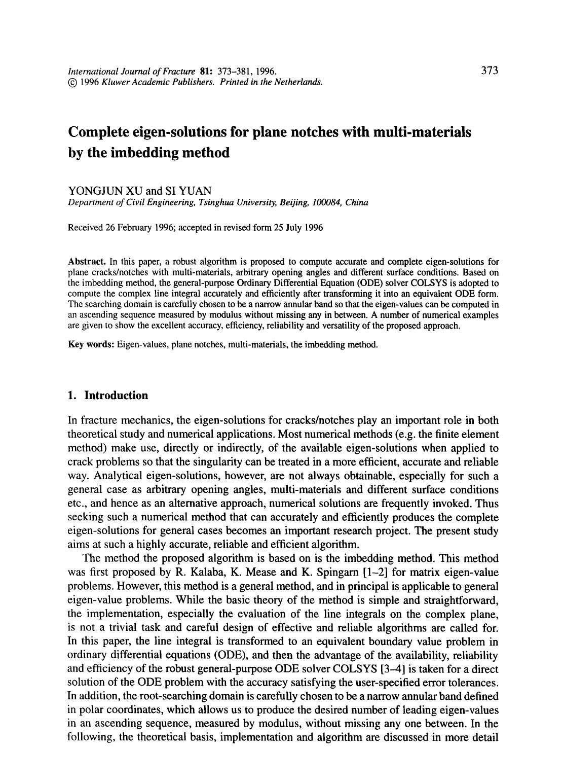Complete eigen-solutions for plane notches with multi-materials by the imbedding method by Unknown