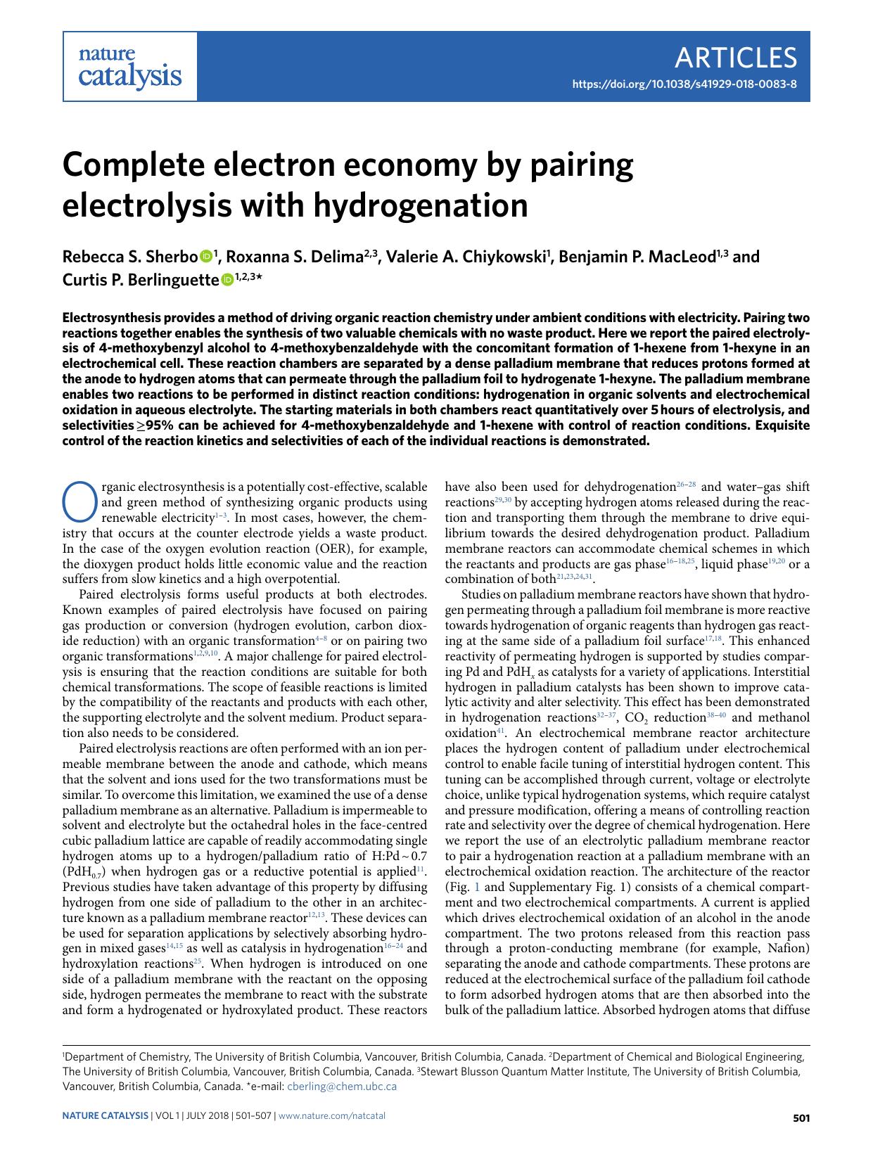 Complete electron economy by pairing electrolysis with hydrogenation by unknow