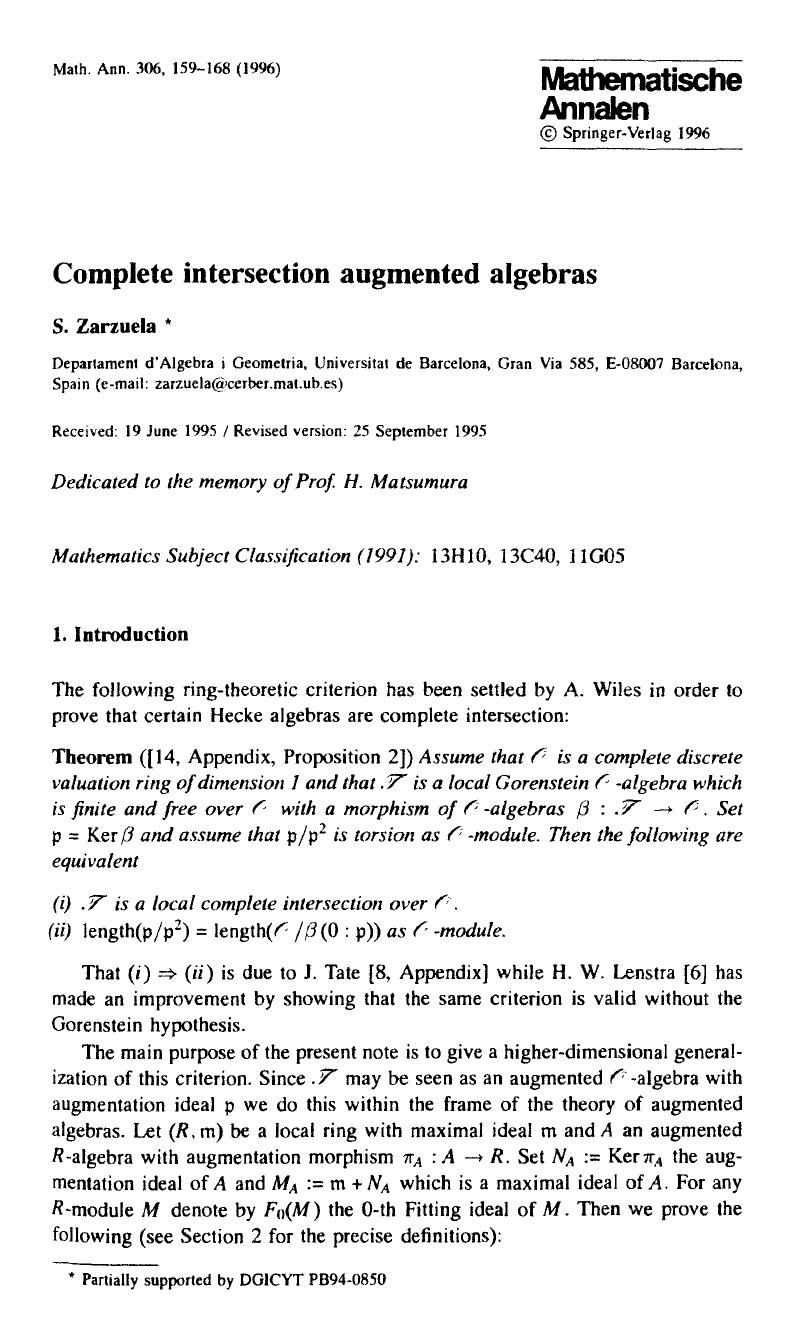 Complete intersection augmented algebras by Unknown