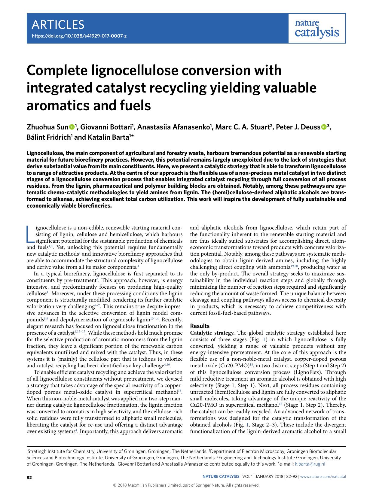Complete lignocellulose conversion with integrated catalyst recycling yielding valuable aromatics and fuels by unknow