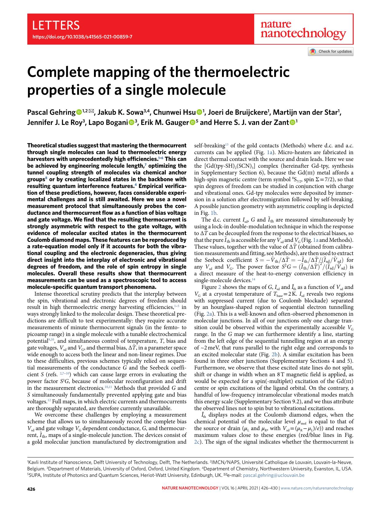 Complete mapping of the thermoelectric properties of a single molecule by unknow