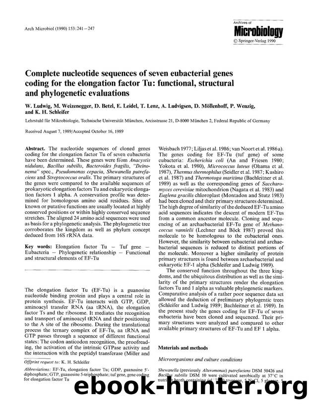 Complete nucleotide sequences of seven eubacterial genes coding for the elongation factor Tu: functional, structural and phylogenetic evaluations by Unknown