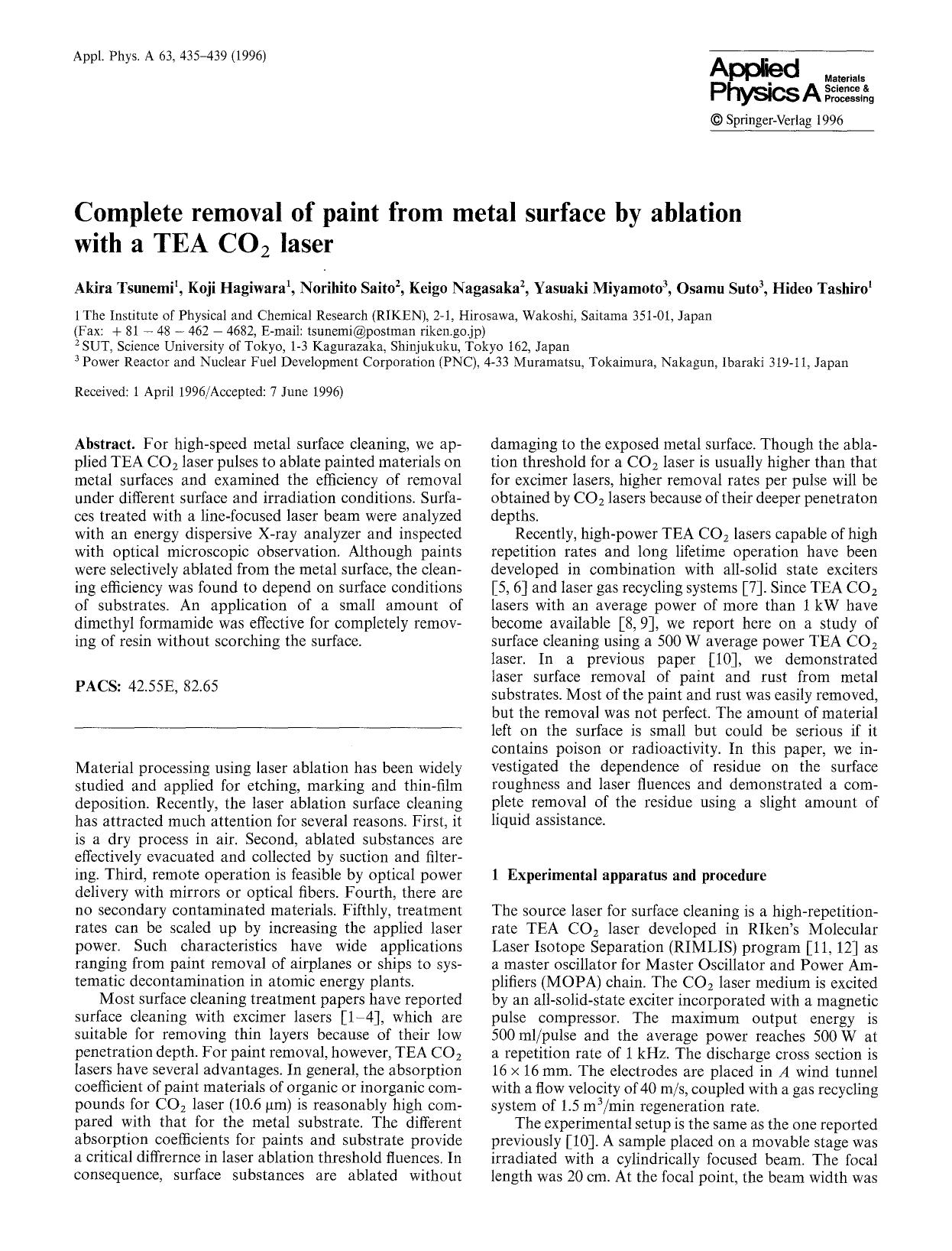 Complete removal of paint from metal surface by ablation with a TEA CO <Subscript>2 <Subscript> laser by Unknown