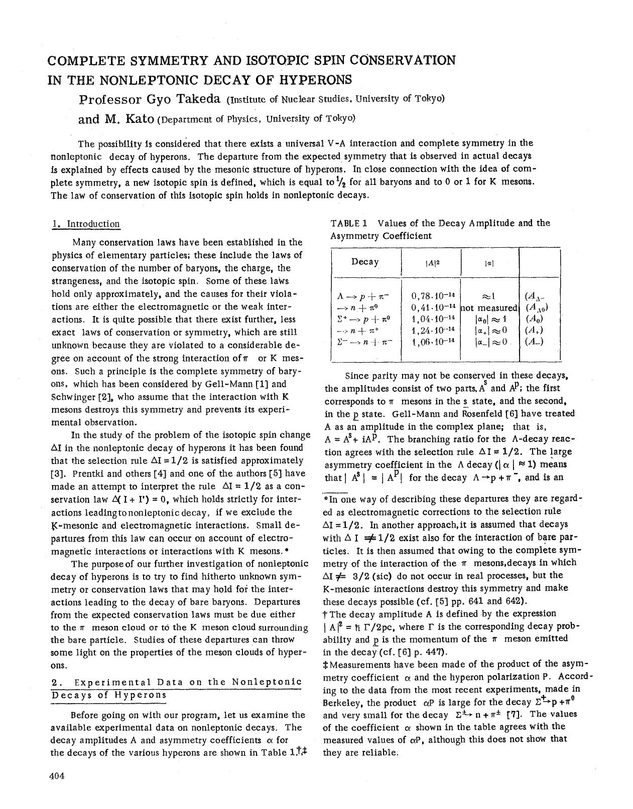 Complete symmetry and isotopic spin conservation in the nonleptonic decay of hyperons by Unknown