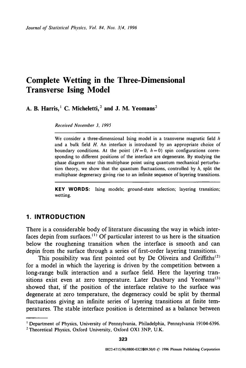 Complete wetting in the three-dimensional transverse Ising model by Unknown