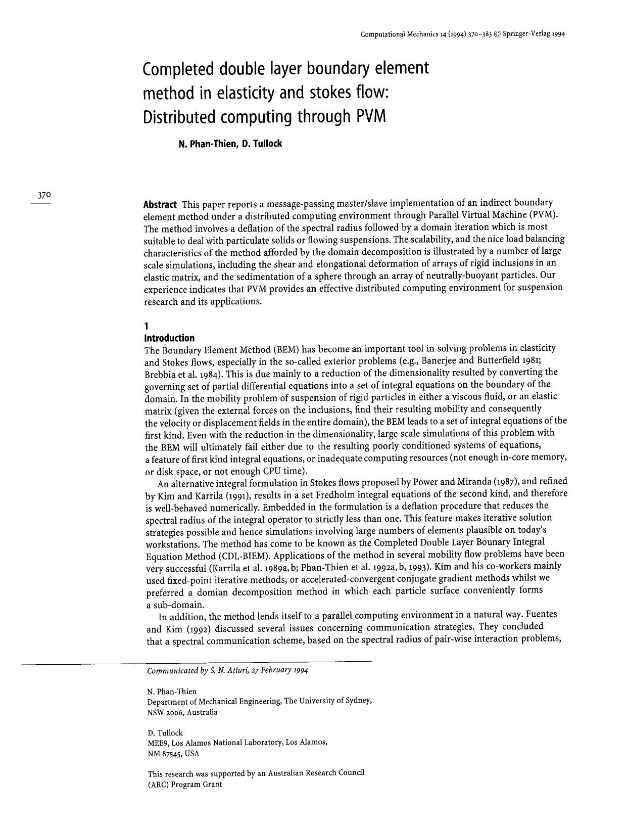 Completed double layer boundary element method in elasticity and stokes flow: Distributed computing through PVM by Unknown
