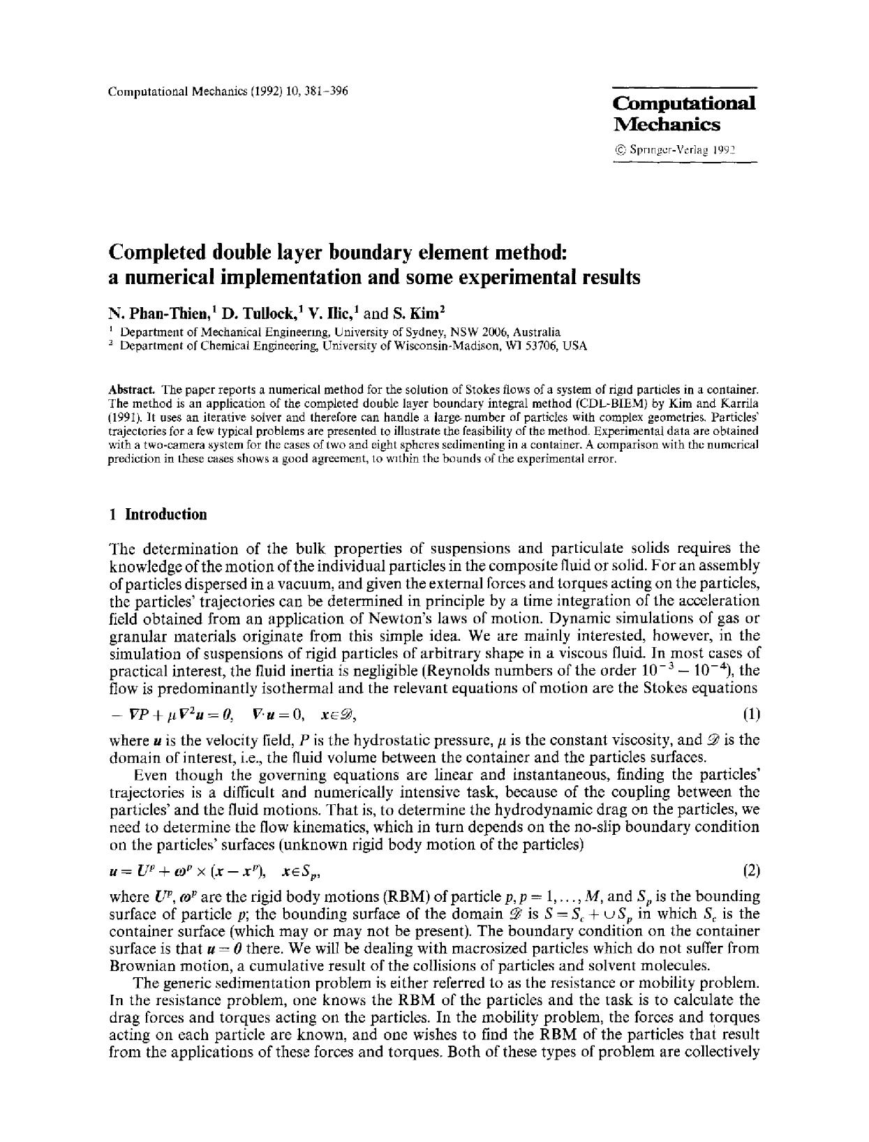 Completed double layer boundary element method: a numerical implementation and some experimental results by Unknown