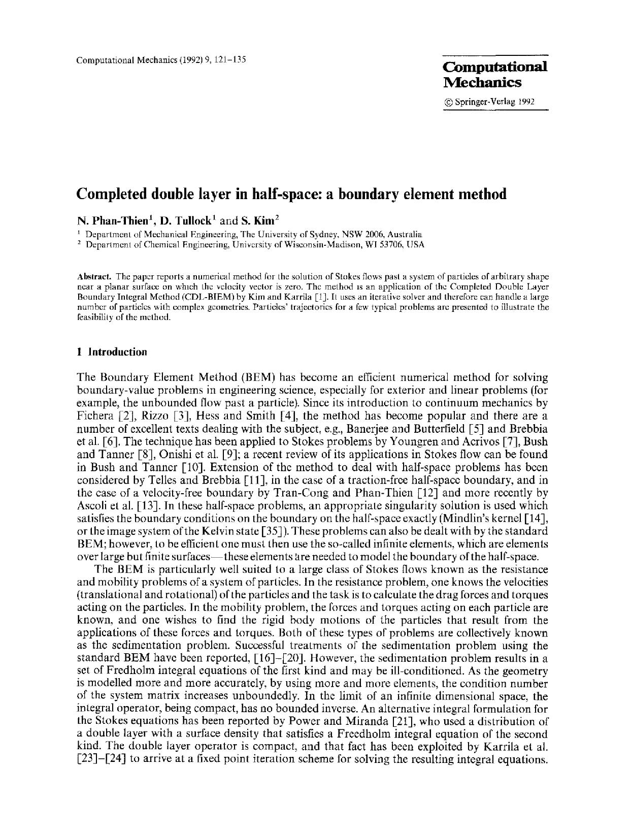 Completed double layer in half-space: a boundary element method by Unknown