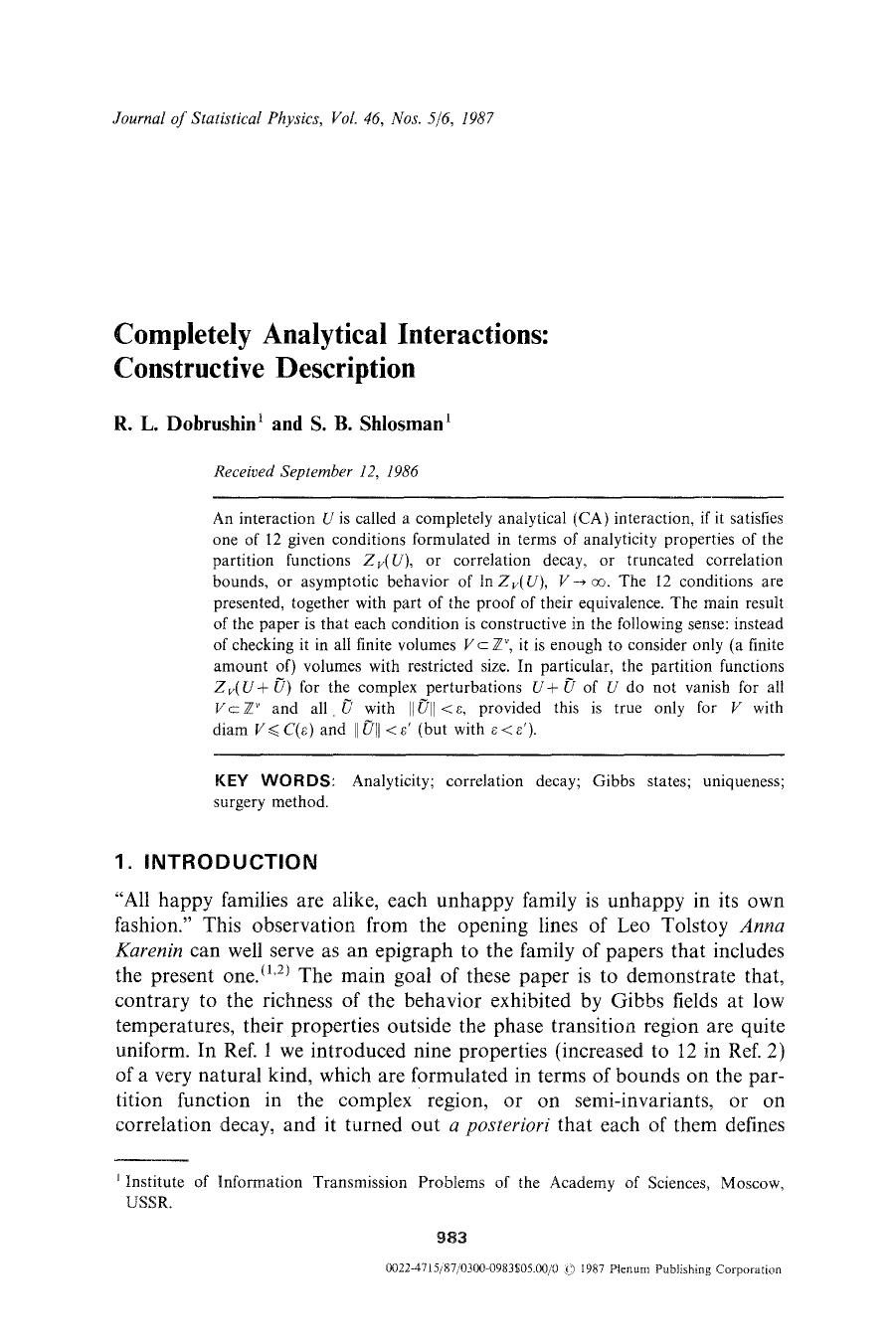 Completely analytical interactions: Constructive description by Unknown