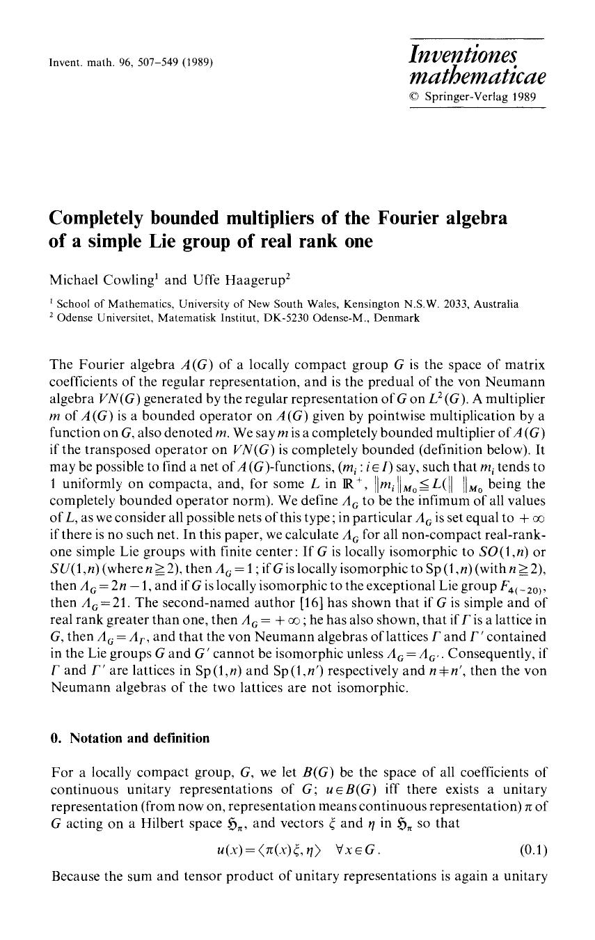 Completely bounded multipliers of the Fourier algebra of a simple Lie group of real rank one by Unknown