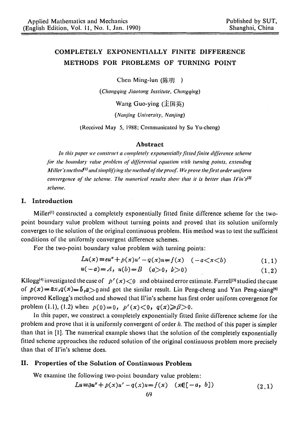 Completely exponentially finite difference methods for problems of turning point by Unknown