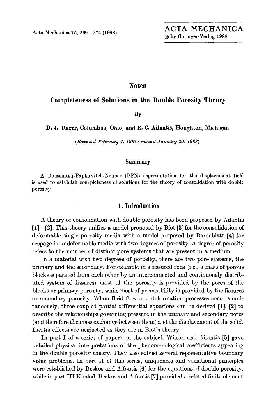 Completeness of solutions in the double porosity theory by Unknown