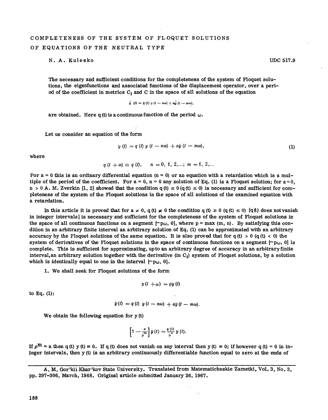 Completeness of the system of Floquet solutions of equations of the neutral type by Unknown