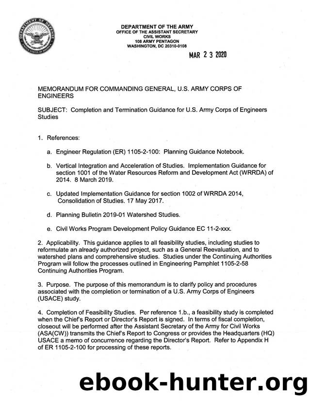 Completion and Termination Guidance for U.S. Army Corps of Engineers Studies by Unknown