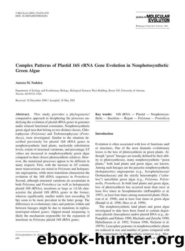 Complex Patterns of Plastid 16S rRNA Gene Evolution in Nonphotosynthetic Green Algae by Nedelcu A
