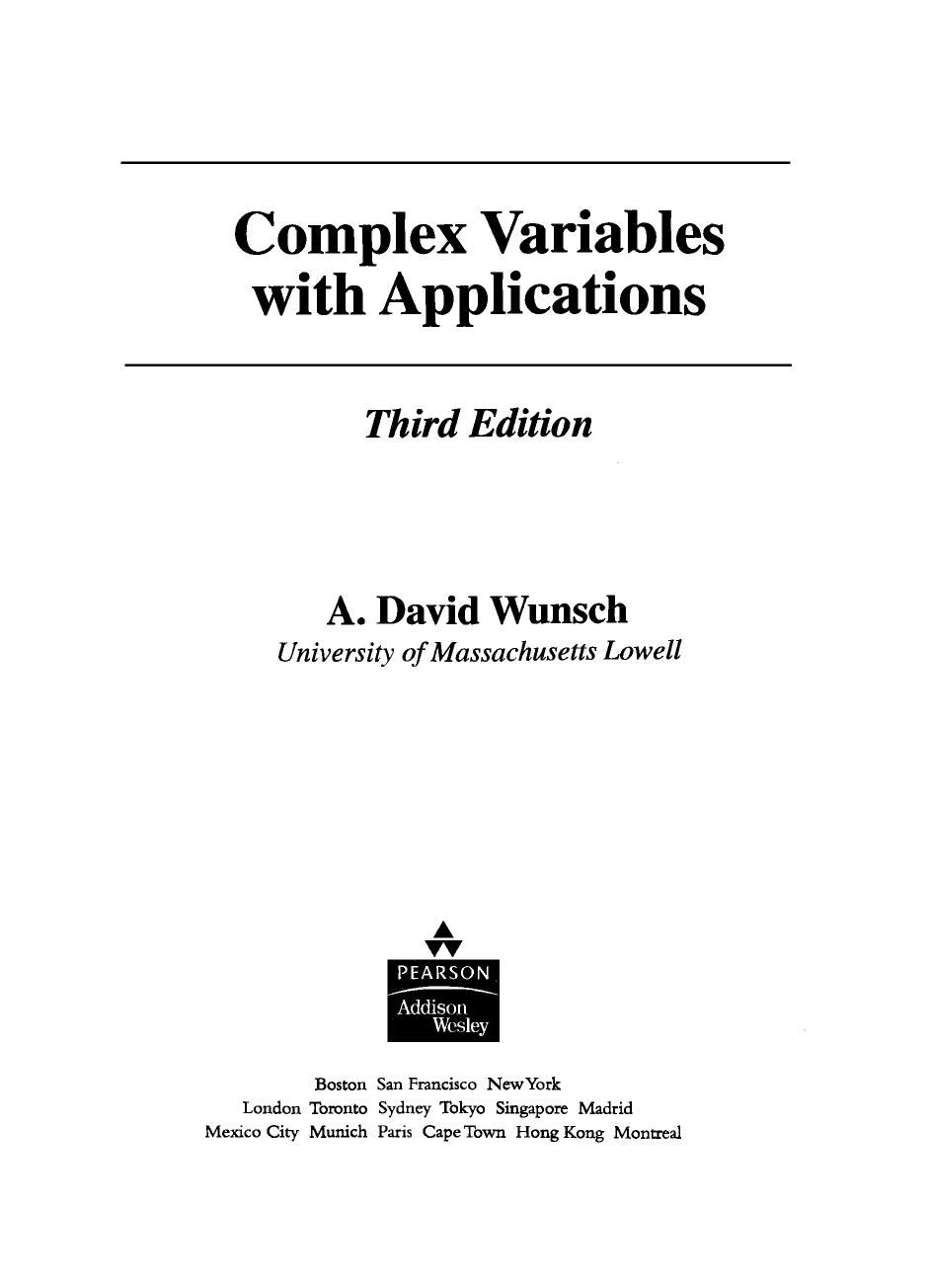 Complex Variables with Applications by David Wunsch