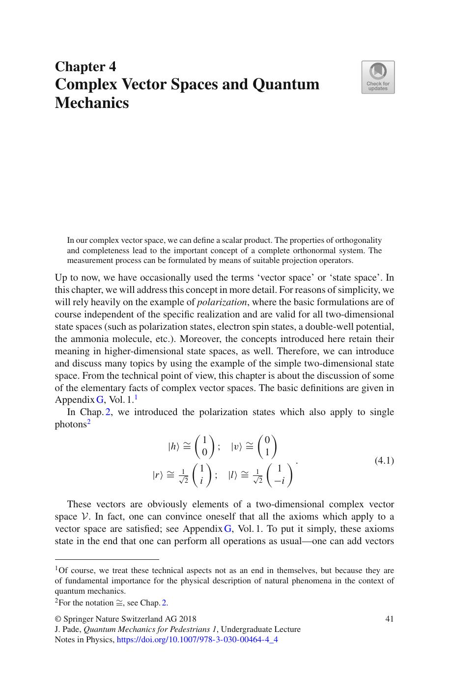 Complex Vector Spaces and Quantum Mechanics by Jochen Pade